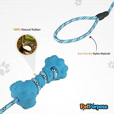 Rubber Bone Dog Chew Toy with Tug Rope -- Great for Active Dogs