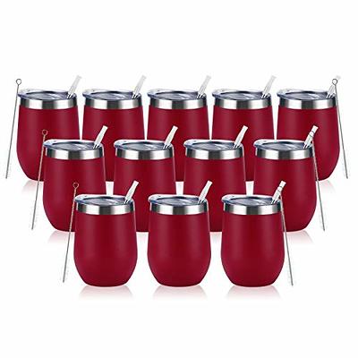 COKTIK 12oz 12 Pack Wine Tumbler with Lid Stemless Insulated Wine