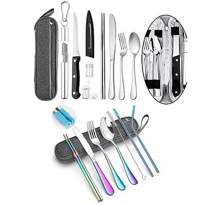 Taplord Portable Travel Silverware Set with Case, Includes 10 Pcs of Travel Utensils with Case, Stainless Steel Flatware Set for Camping, Easy to