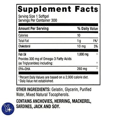 Spring Valley Proactive Support Omega-3 from Fish Oil Heart General & Brain  Health Dietary Supplement Softgels, 1000 mg, 120 Count 