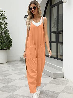 Fashion Womens Loose Summer Linen Cotton Solid Color Sleeveless Pocket  Casual Jumpsuit