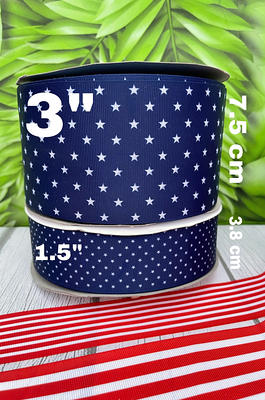 Patriotic stripe ribbon red, white and blue printed on 7/8 satin