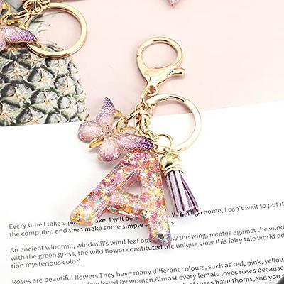 XGALBLA Letter AZ Keychain for Women Purse Handbags Alphabet Initial Letter  Keychain Tassel Butterfly Pendant Key Ring