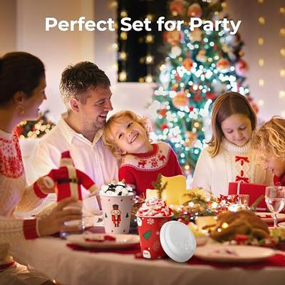 50 Sets Christmas Plastic Cups with Lids and Paper Straws 16 oz