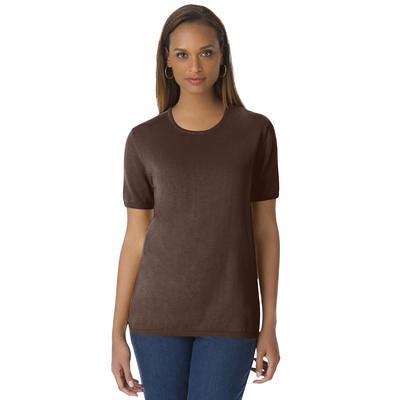 Plus Size Women's Fine Gauge Crewneck Shell by Jessica London in Chocolate (Size  12) Short Sleeve Sweater - Yahoo Shopping