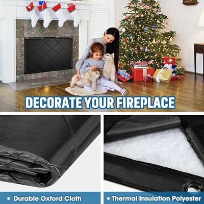 Magnet Fireplace Cover, Fireproof Fireplace Draft Blocker, Fireplace Blanket  for Heat Loss, Fireplace Cold Air Blocker, Black(42 W x 32 H) 