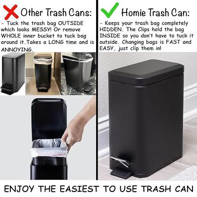 Homie Soft Close, Slim Trash Can 2.6 Gallon with Anti - Bag Slip Liner and Lid, Use As Mini Garbage Basket, Slim Dust Bin, or Decor in Bathroom