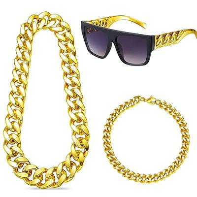 Skeleteen Rapper Gold Chain Accessory - 90s Hip Hop Fake Gold