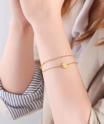  Gold Bracelets for Women Teen Girl Gifts, 14K Gold Filled  Layered Letter A Initial Bracelet Teen Girls Gifts Disc Charm Bracelet  Gifts for Teen Girls Gold Initial Bracelets for Women Girls