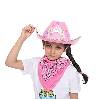 Pink Cowgirl Hat - Cowgirl Hats with Tiara - Felt Cowboy Costume  Accessories for Sequin brim