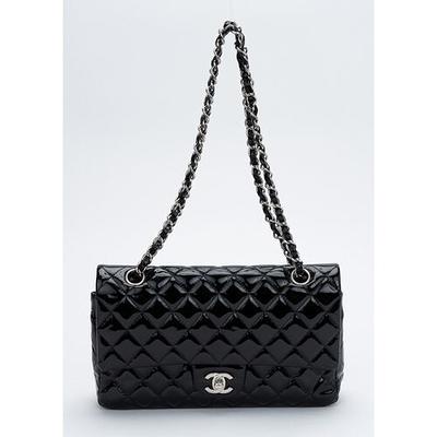 white patent leather chanel bag black