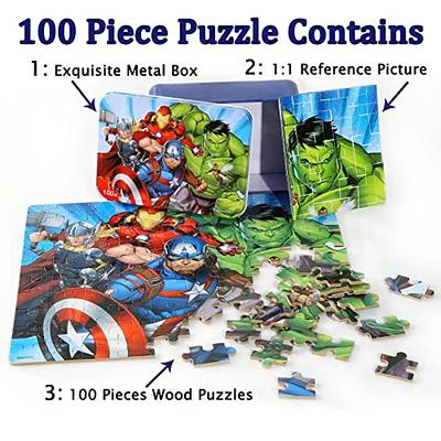 LELEMON Superhero Puzzles for Kids Ages 4-8,Disney Puzzle 100 Piece Puzzles  for Kids in a Metal Box, Educational Jigsaw Puzzles Kids Puzzles Ages 6-8