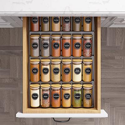 NETANY 24 Pcs Spice Jars with Bamboo Lids - 4 oz Round Glass Spice Jars  with Labels, Minimalist Farmhouse Stickers, Collapsible Funnel, Seasoning