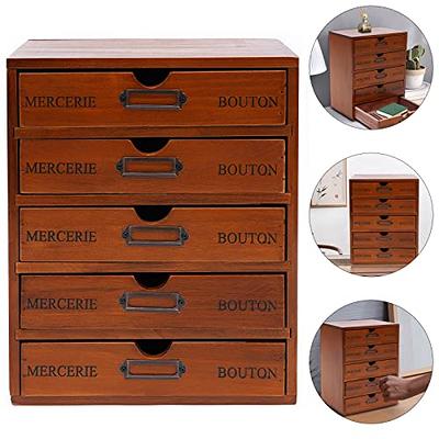 5 Drawer + Storage Slot Wood Desktop Organizer