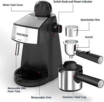 Espresso Machine, 3.5 Bar 4 Cup Steam Espresso Machine Cappuccino Maker  with Milk Frother, Black 