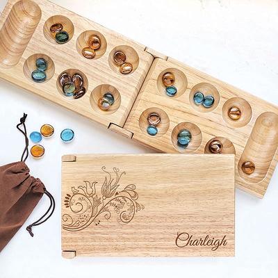 AMEROUS Wooden Mancala Board Game Set with 72+8 Bonus Multi Color Glas