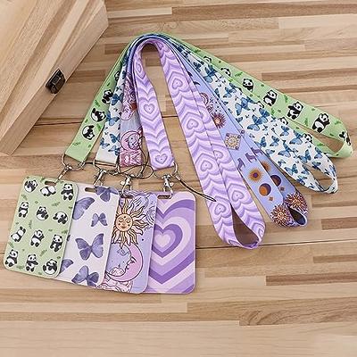 Juanooo Aesthetic Purple ID Badge Holder Lanyard for Keys Cute Love Heart Key Lanyard for ID Badges for Women Teachers Girls Lovely School Preppy