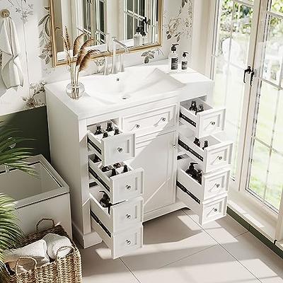 LUMISOL 36 Bathroom Vanity with Sink, Single Basin Bathroom Vanity with 1  Cabinet and 2 Drawers, Free Standing Wood Bathroom Cabinet with Ceramic