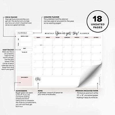 Bliss Collections Monthly Planner, You've Got This, Undated Desk Calendar  and Planner for Organizing and Scheduling Tasks, Productivity Tracker