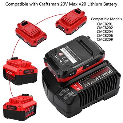 Enegitech 20V CMCB104 V20 Battery Fast Charger Compatible with Craftsman  V20 Lithium Battery CMCB201 CMCB202 CMCB204