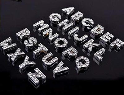 8mm Full Rhinestone Gold Letter Bling Bling Slide Charms