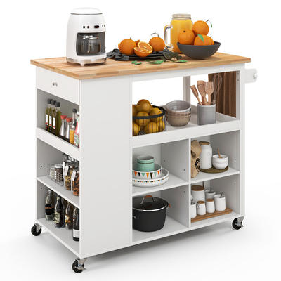 Costway Rolling Kitchen Island Utility Storage Cart W/ 3 Storage