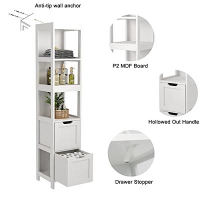 HOMEFORT Bathroom Storage Cabinet, Slim Tall Cabinet, Narrow Floor Cabinet  Organizer, Wooden Linen Tower with 2 Drawers and 3 Shelves, Freestanding