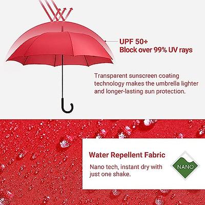 RUMBRELLA Red Hook Handle Umbrella Windproof UPF 50+, j Stick UV Umbrellas  Auto Open 54IN - Yahoo Shopping
