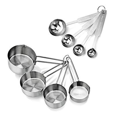 4pcs/set Silver Stainless Steel Measuring Spoon & Cup Set With Wooden  Handle