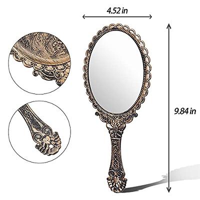 Vintage Handheld Mirror, Small Cute Hand Held Decorative Mirrors For Girls  Makeup Embossed Flower Portable Antique Travel Personal Cosmetic Mirror Wit
