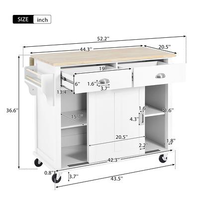 White Foldable Rubber Wood Drop-Leaf Countertop 53.1 in. W Kitchen