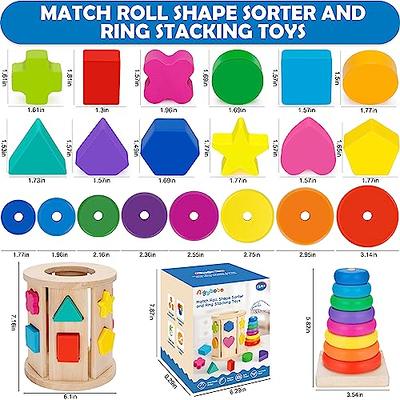 Toddler Toys Age 1-2, Wooden Match and Roll Shape Sorter & Rainbow