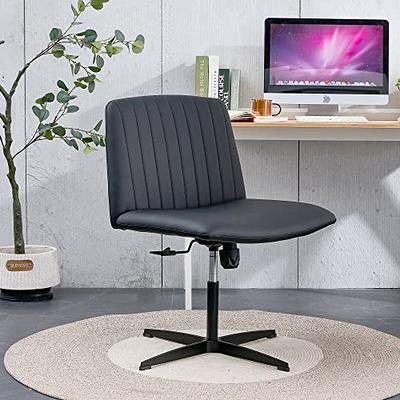 LEMBERI Fabric Padded Desk Chair No Wheels, Armless Wide Swivel Home Grey