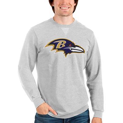 Men's Antigua Heathered Gray Baltimore Ravens Logo Victory Pullover Hoodie  