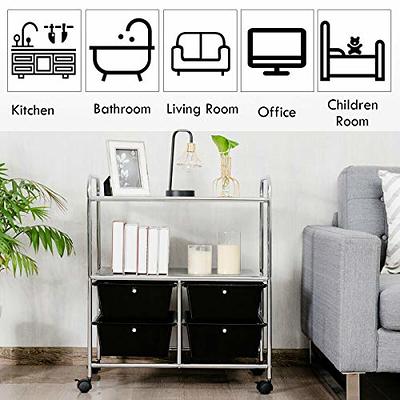 4 Drawers Rolling Storage Cart Metal Rack Shelf Home Office