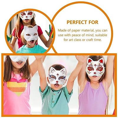 LOGOFUN 10 Pcs Cat Masks for Kids Therian Mask White Paper Blank