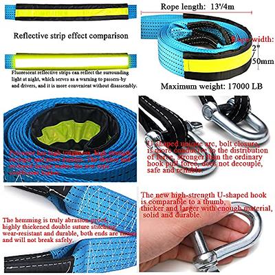 Tow Straps Heavy Duty with Hooks, Blue Luminous Tow Rope 2” x 13.1