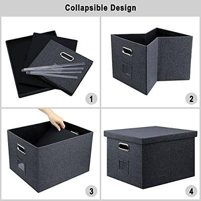 File Organizer Box Office Document Storage with 5 Hanging Filing Folders,  Collapsible Linen Storage Box with Lids, Home Portable Storage with Handle,  Letter Size Legal Folder school supplies 