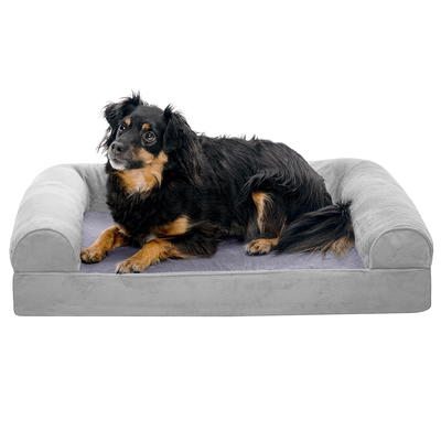 FurHaven Minky Faux Fur & Suede Pillow-Top Orthopedic Dog Bed - Titanium Gray / Medium