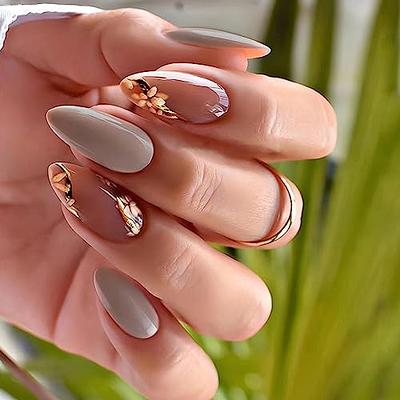 Almond Fake Nails Short Press on Nails with Gold Swirls Flowers Designs  Acrylic Glue on Nails Glossy False Nails Full Cover Stick on Nails  Artificial Static Nails for Women 24Pcs - Yahoo