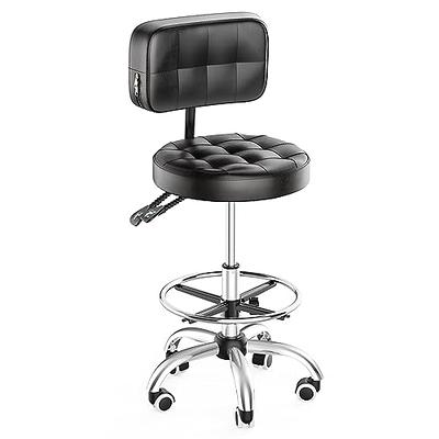 HOMESTOCK Black Adjustable Drafting Stool with Wheels and Backrest