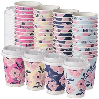 16 oz Disposable Coffee Cups with Lids and Sleeves, Paper Insulated for Hot  To Go Drinks (Blush Pink, 48 Pack)