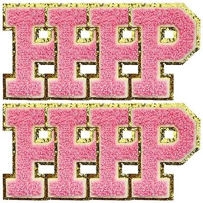 3Pcs Chenille Letter Patches Iron on Patches Glitter Varsity Letter Patches  Embroidered Patch Gold Border Sew On Patches for Clothing Hat Shirt Bag  (Rose, A) Rose A