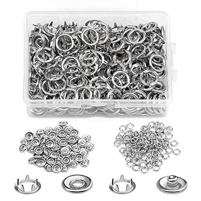 TLKKUE 50 Sets Snap Button, 9.5mm Metal Silver Snaps Buttons for Sewing and Crafting, Open Prong Snap Button Snap Fasteners Kit for Jeans, Fabric, Bab