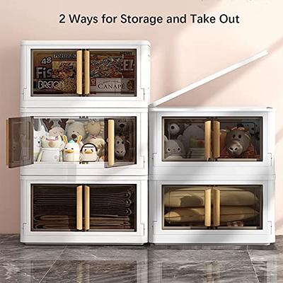 Clearance!Storage Bins with Lids,Clear Stackable Lidded Storage Bins,Collapsible  Storage Cube Bins with Wheels, Plastic Storage Box Containers with Double  Doors for Home, Office, Bedroom, Living Room 