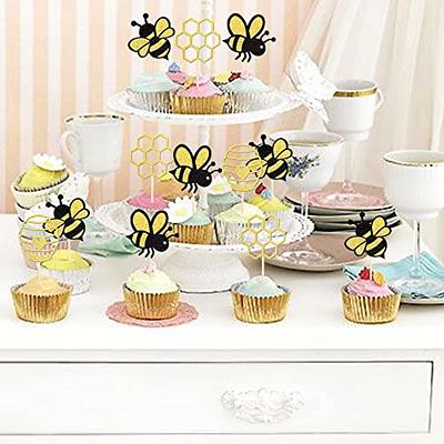 24pcs Bee Cake Topper Glitter Bumble Bee Cupcake Toppers Dessert Cake Decor  For Baby Shower Gender Reveal Birthday