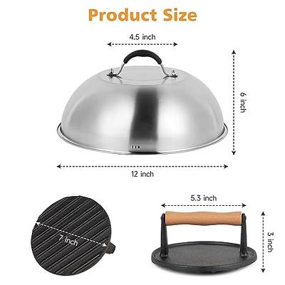 Griddle Accessories for Blackstone, Commercial Grade 12 Inch Heavy Duty  Round Melting Dome with 7 Round Cast Iron Grill Burger Bacon Press,  Perfect