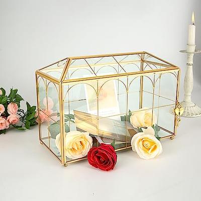 12.6x5.9x9 inches Large Glass Card Box Handmade with Slot and Lock, Wedding  Card Boxes for Reception, Graduation, Gift Cards, Party, Brass Geometric  Terrarium, Golden Decorative Box 