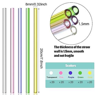 6 Pcs Glass Straw with Design Shatter Resistant Straws Reusable Clear Bent  Cute Straws 8 mm x 7.9 Inch with 2 Pcs Cleaning Brush for Drinking Smoothie