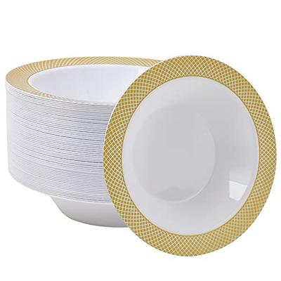 Exquisite Gold Disposable Plastic Bowls - 50-Count - 12 Oz - Party, Wedding  & Dinner 